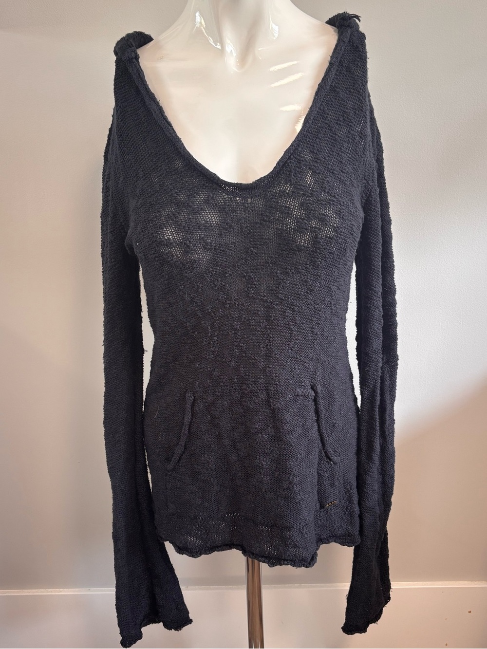 Roxy Black Lightweight V-Neck Hooded Pullover